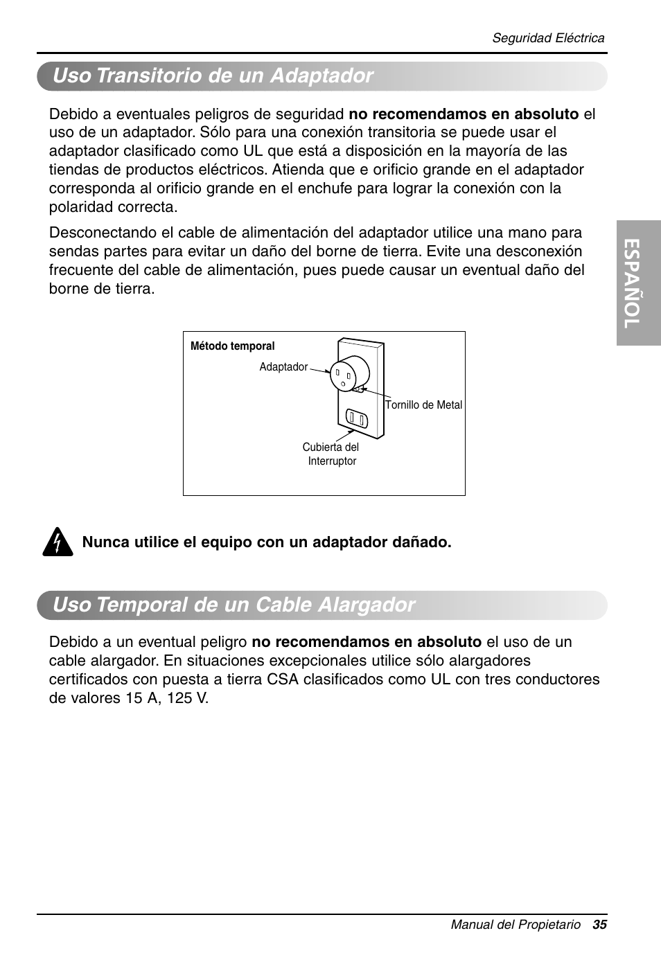 Espa ñ ol | LG WG1205R User Manual | Page 35 / 50