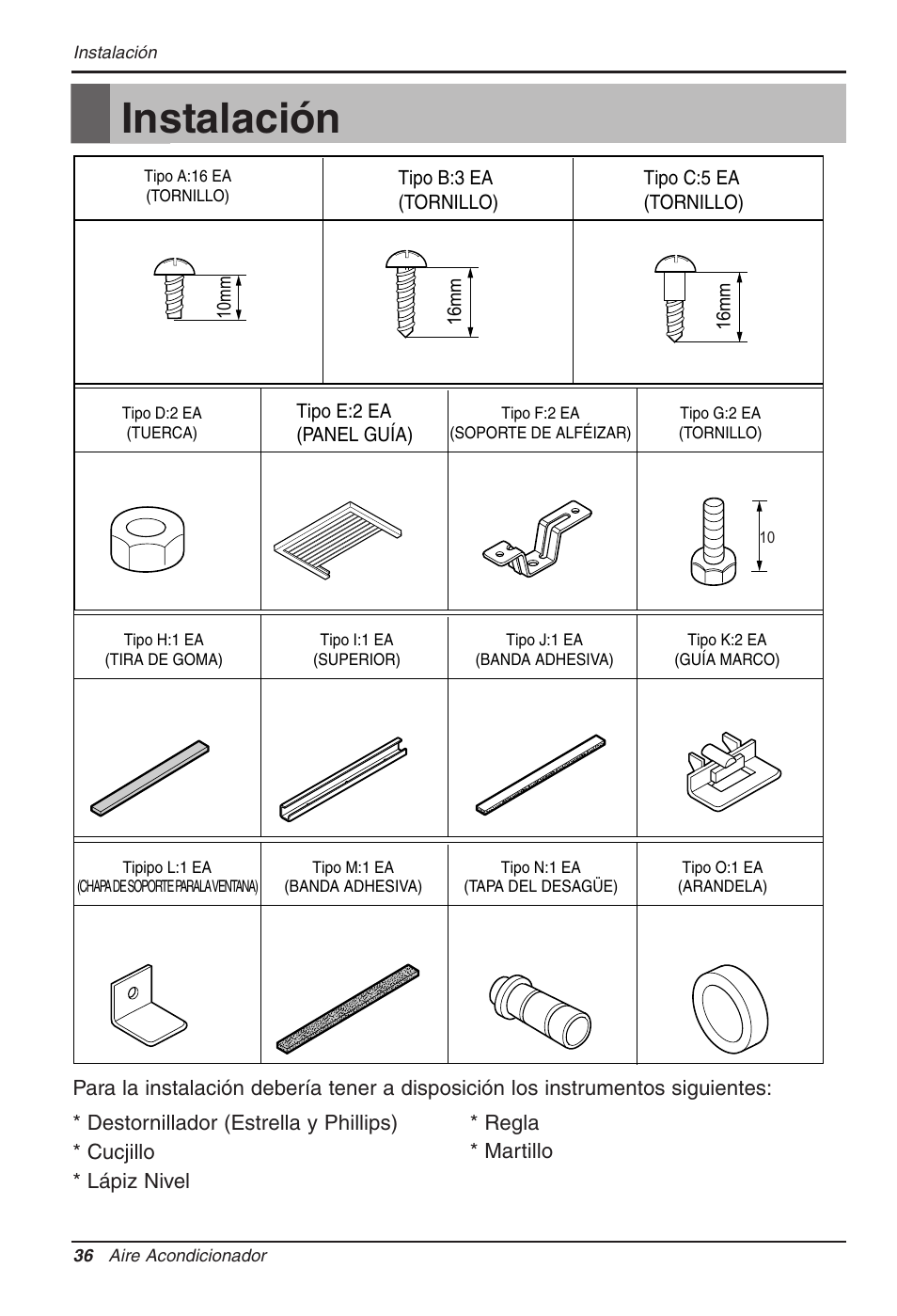 Instalación | LG WG1205R User Manual | Page 36 / 50