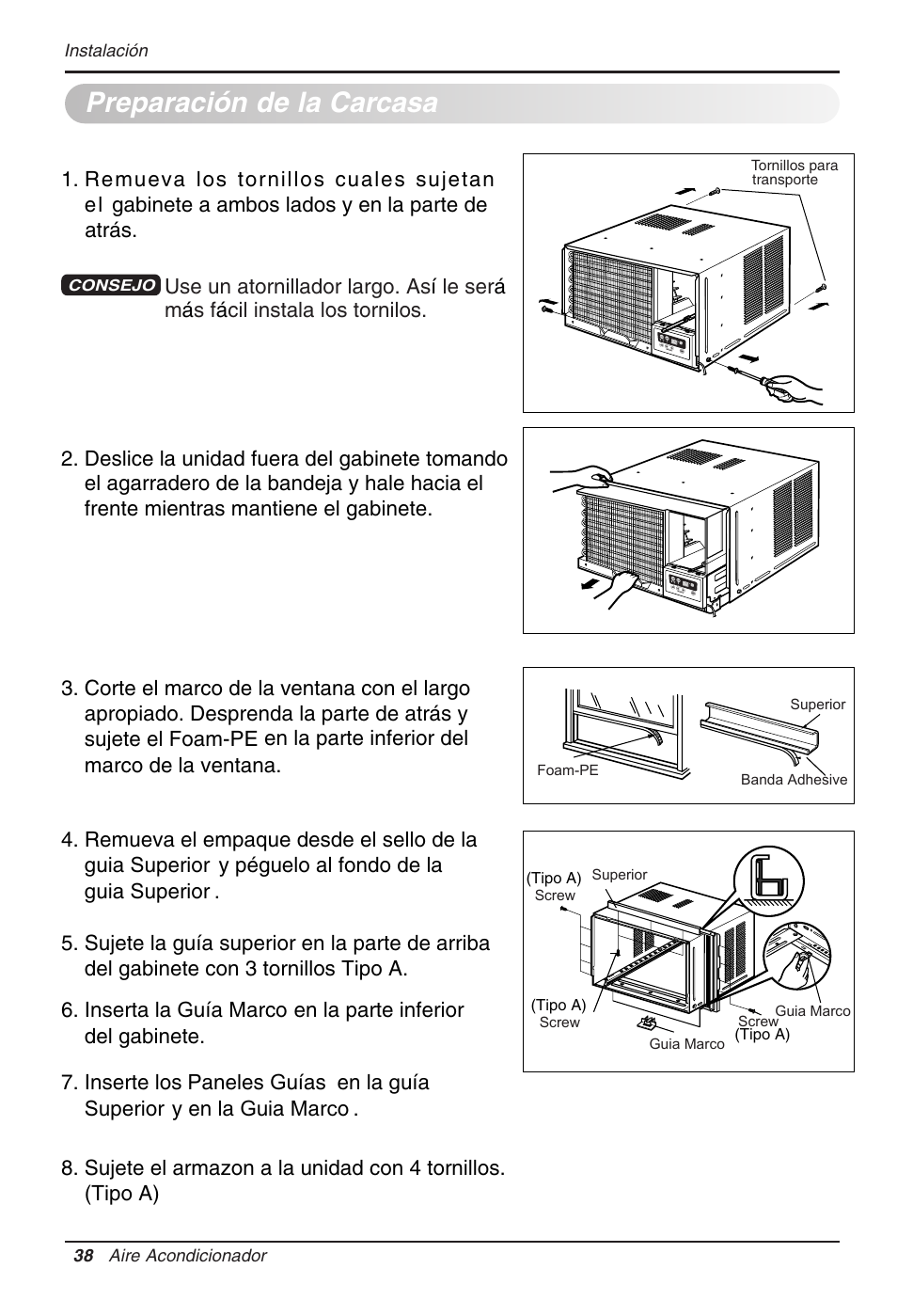 Preparación de la carcasa | LG WG1205R User Manual | Page 38 / 50