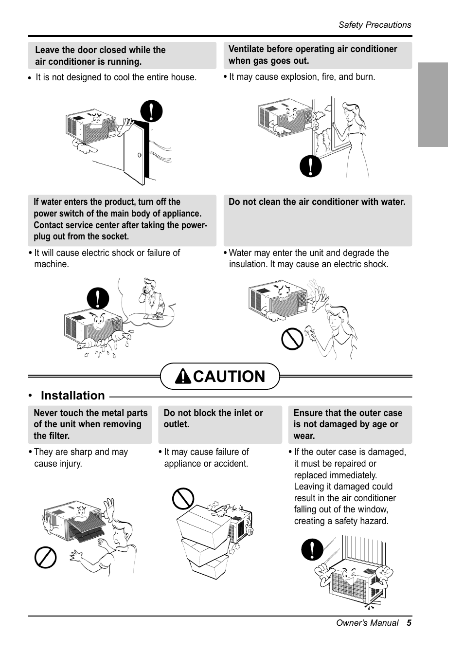 Caution, Installation | LG WG1205R User Manual | Page 5 / 50