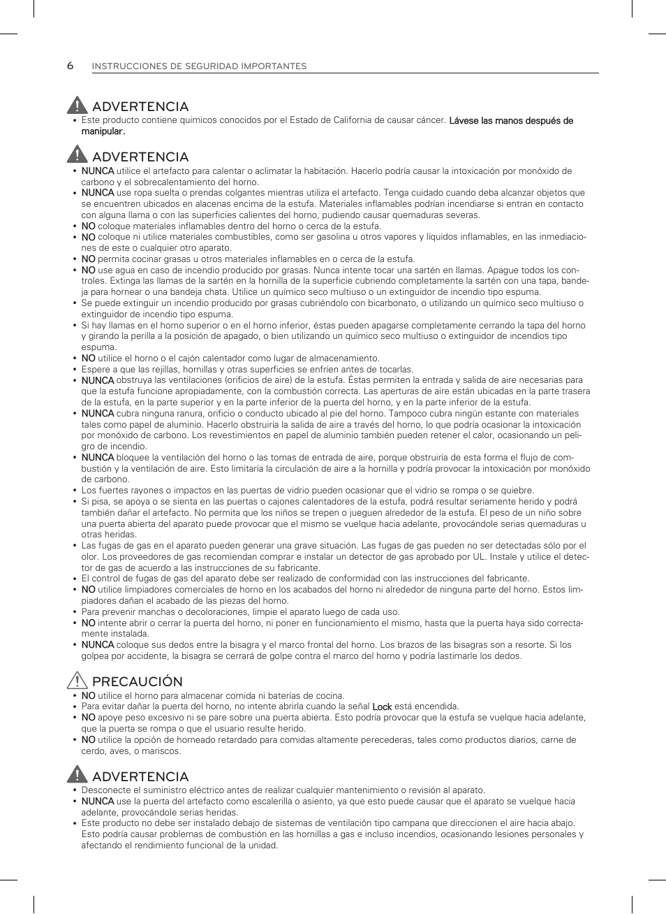 Advertencia, Precaución | LG LDG3037ST User Manual | Page 54 / 100