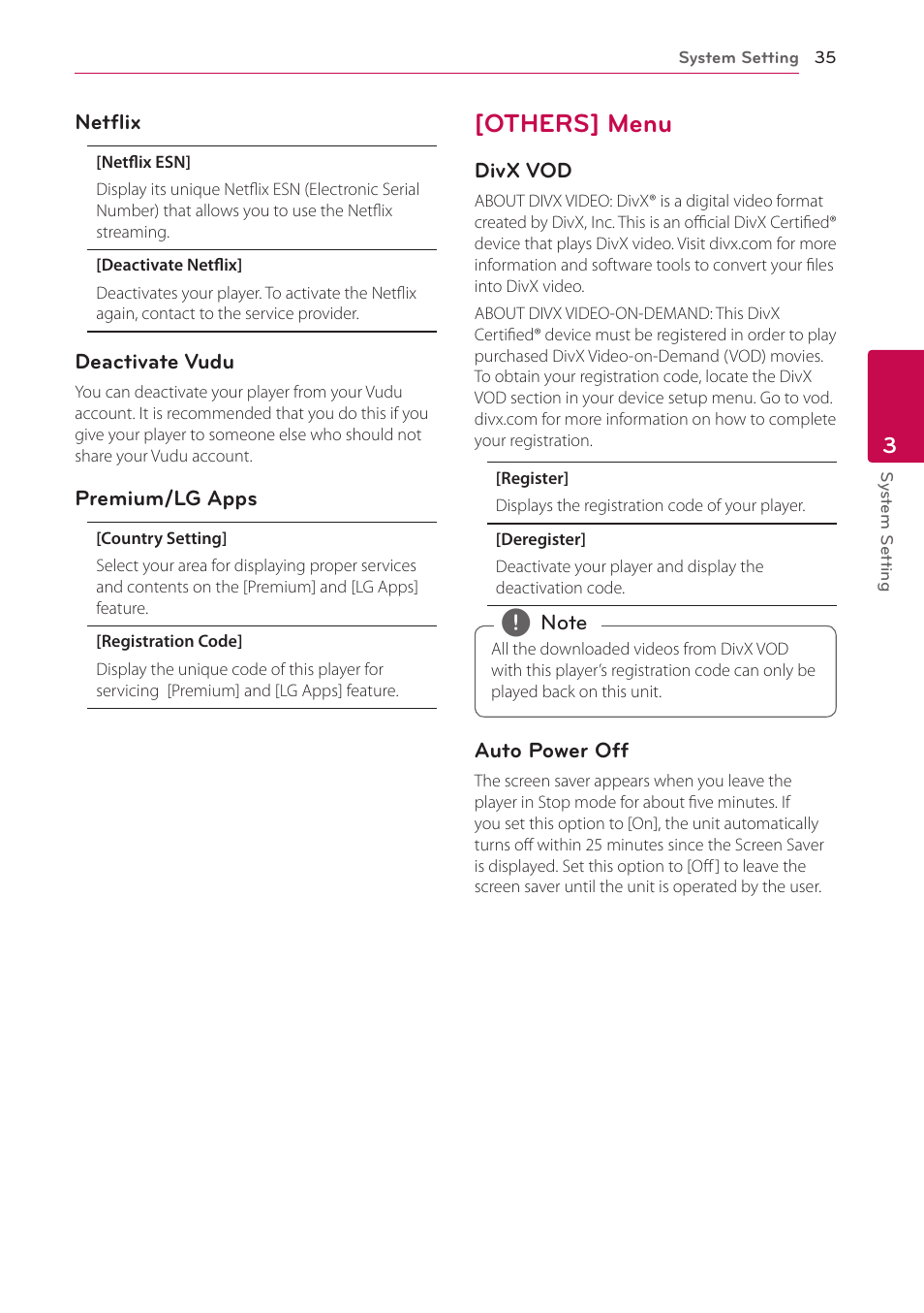 Others] menu, 35 – [others] menu | LG LHB996 User Manual | Page 35 / 74