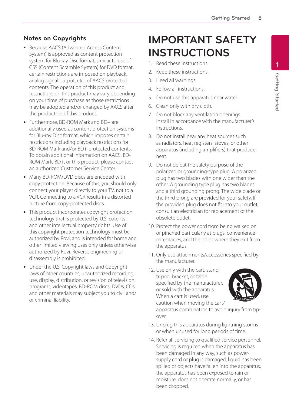 Important safety instructions | LG LHB996 User Manual | Page 5 / 74