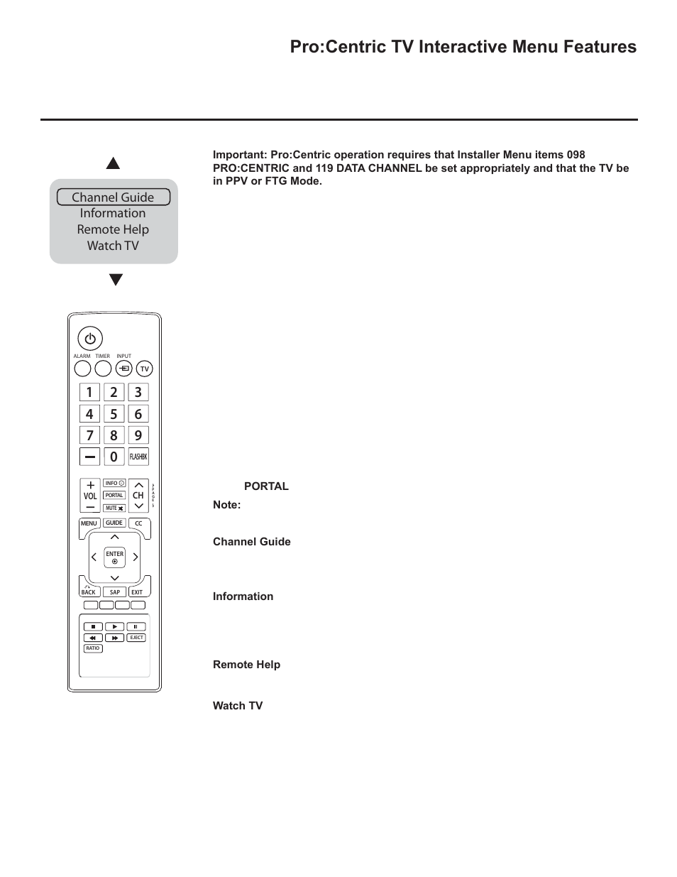 Pro:centric tv interactive menu features, Channel guide information remote help watch tv | LG 26LD320H User Manual | Page 125 / 165