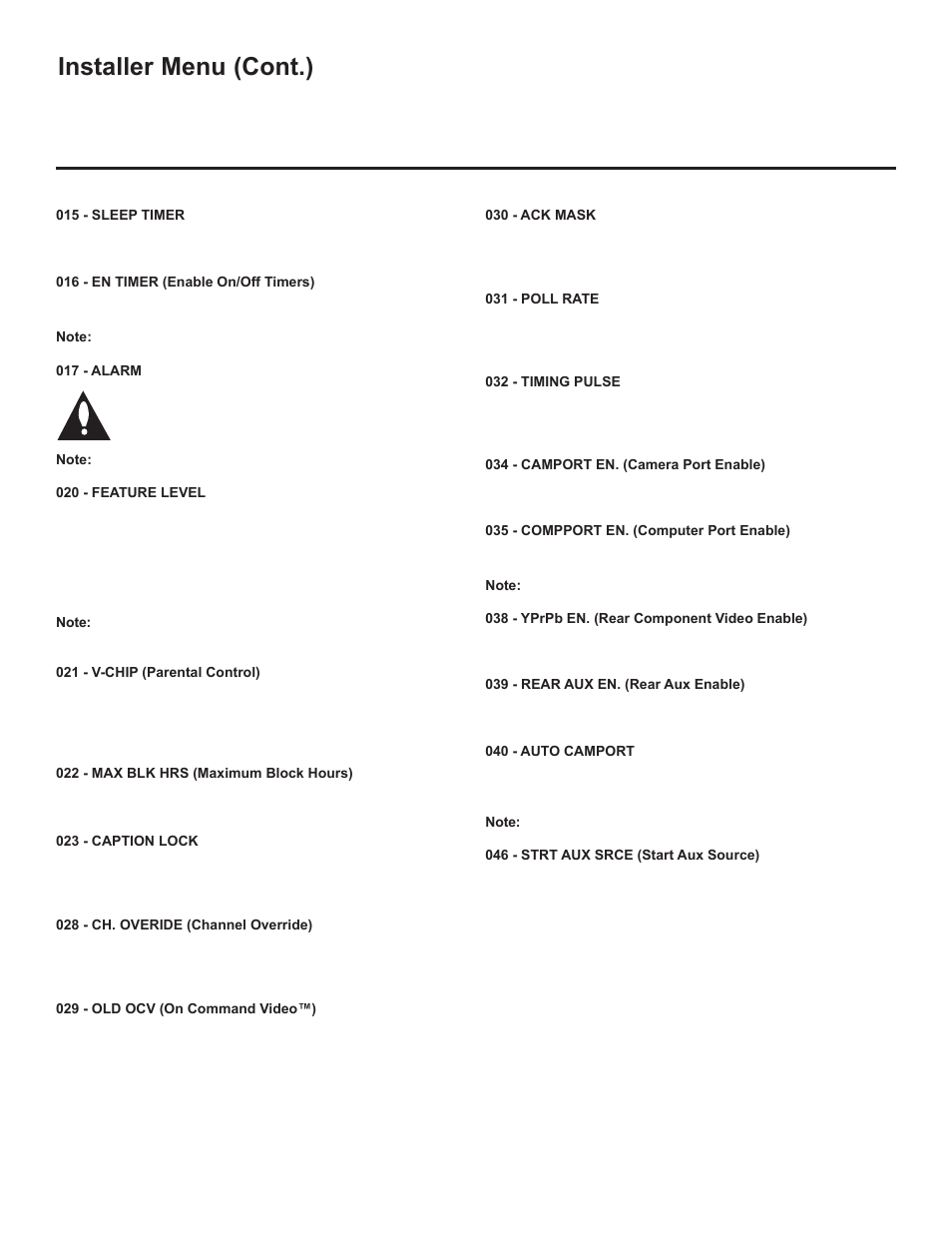 Installer menu (cont.) | LG 26LD320H User Manual | Page 136 / 165