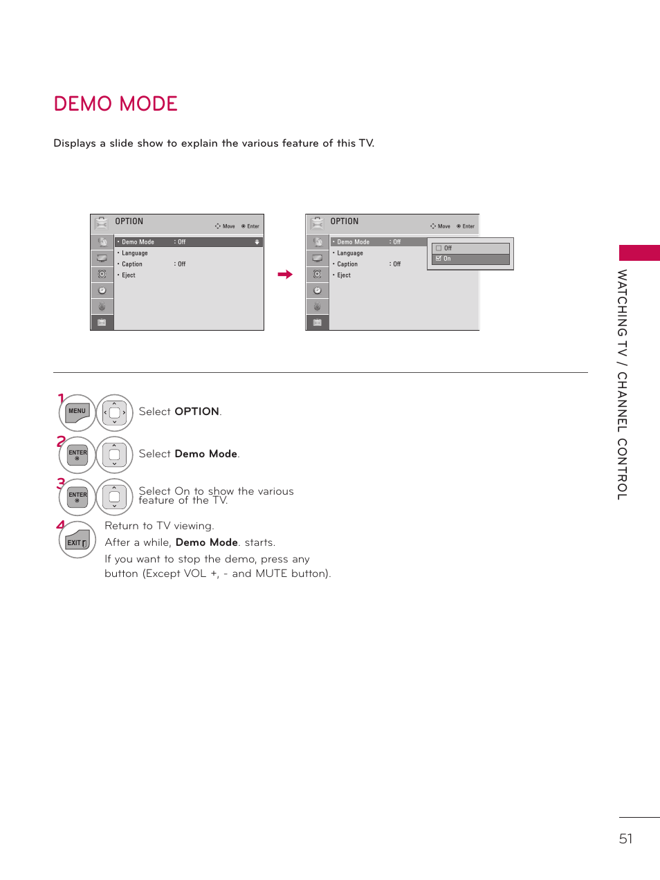 Demo mode, My media, Connection method | LG 26LD320H User Manual | Page 51 / 165