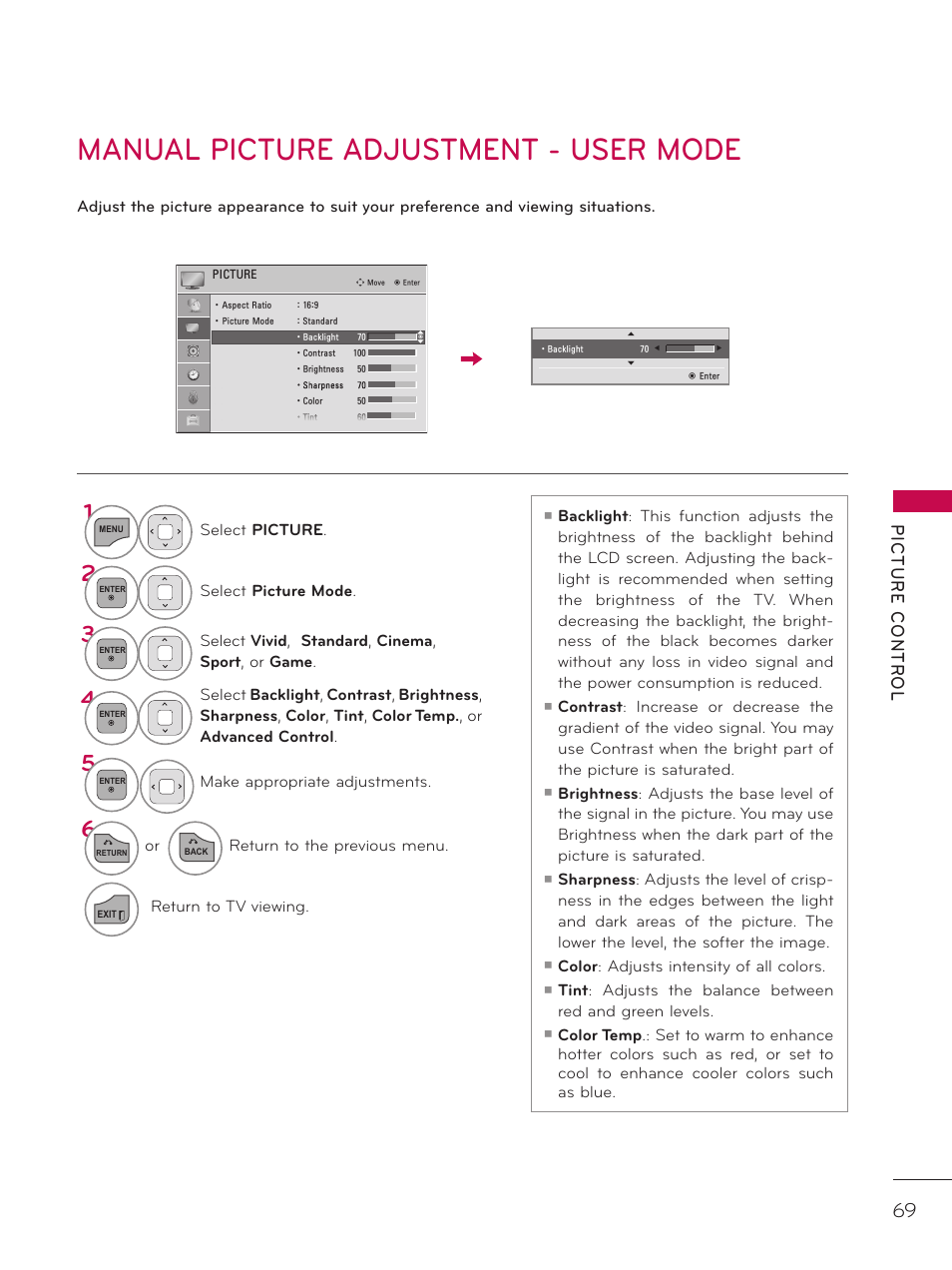 Manual picture adjustment - user mode | LG 26LD320H User Manual | Page 69 / 165