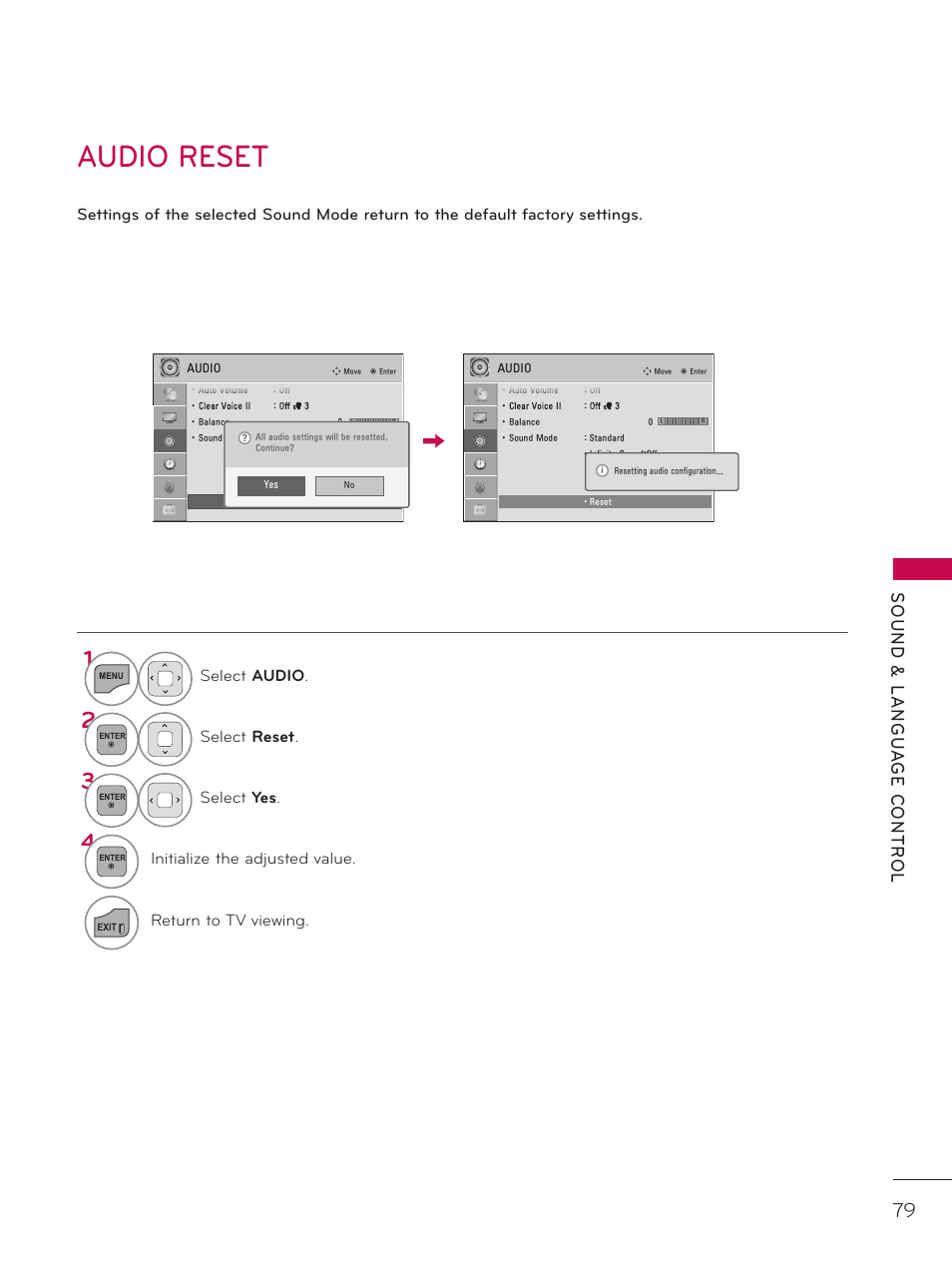 Audio reset | LG 26LD320H User Manual | Page 79 / 165