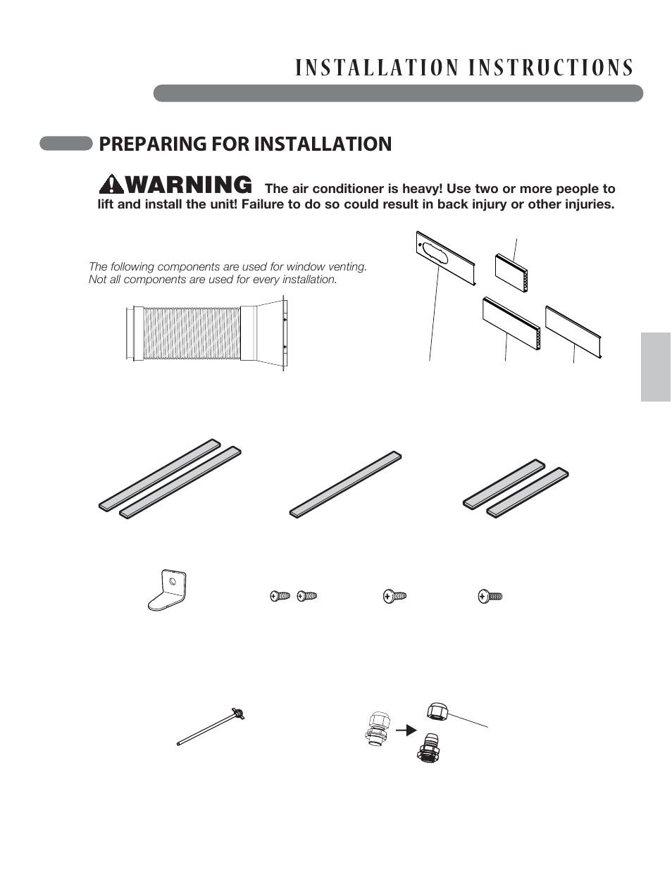 Warning, Preparing for installation, English | LG LP1413SHR User Manual | Page 15 / 32