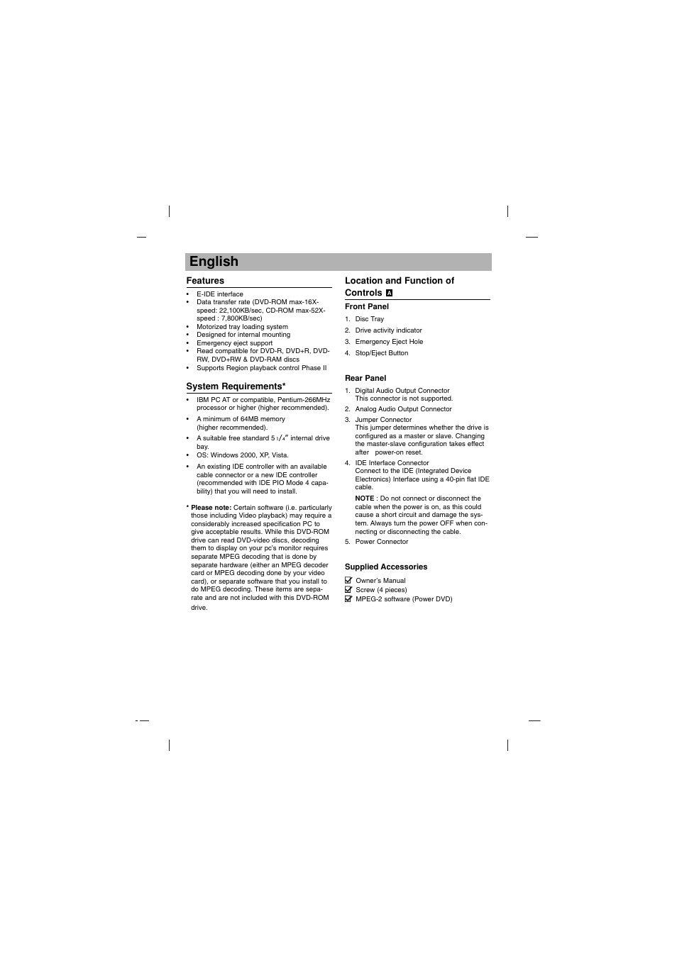 English | LG GDR-H30N User Manual | Page 2 / 16