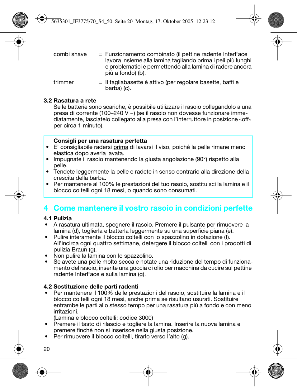 Braun 3775 InterFace Excel User Manual | Page 20 / 47