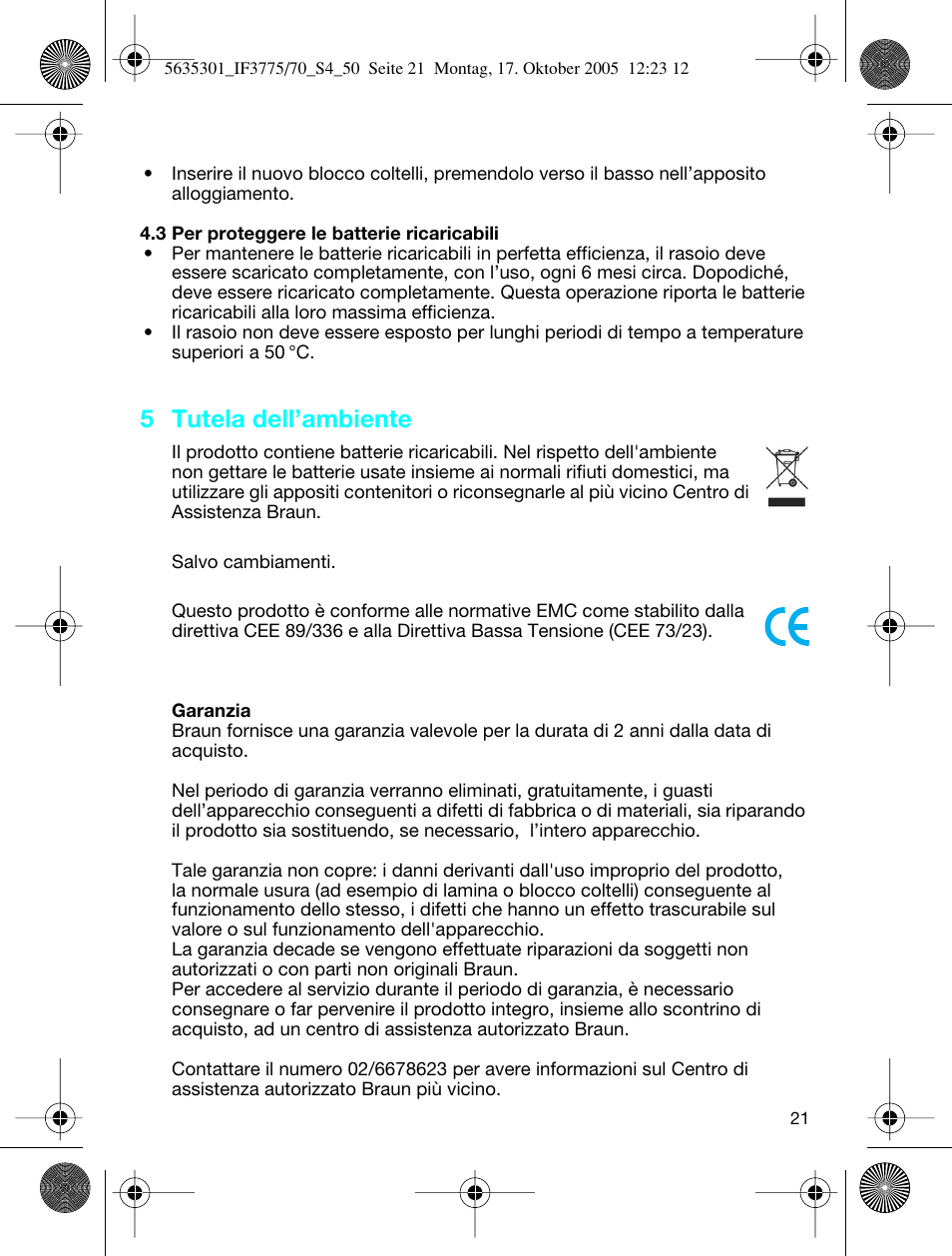 5 tutela dell’ambiente | Braun 3775 InterFace Excel User Manual | Page 21 / 47