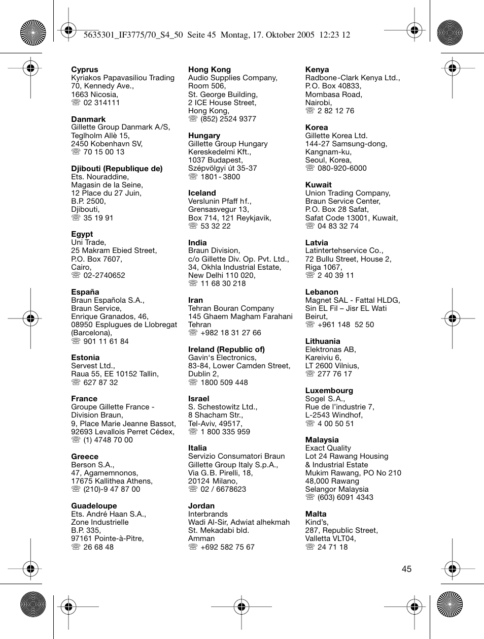 Braun 3775 InterFace Excel User Manual | Page 45 / 47
