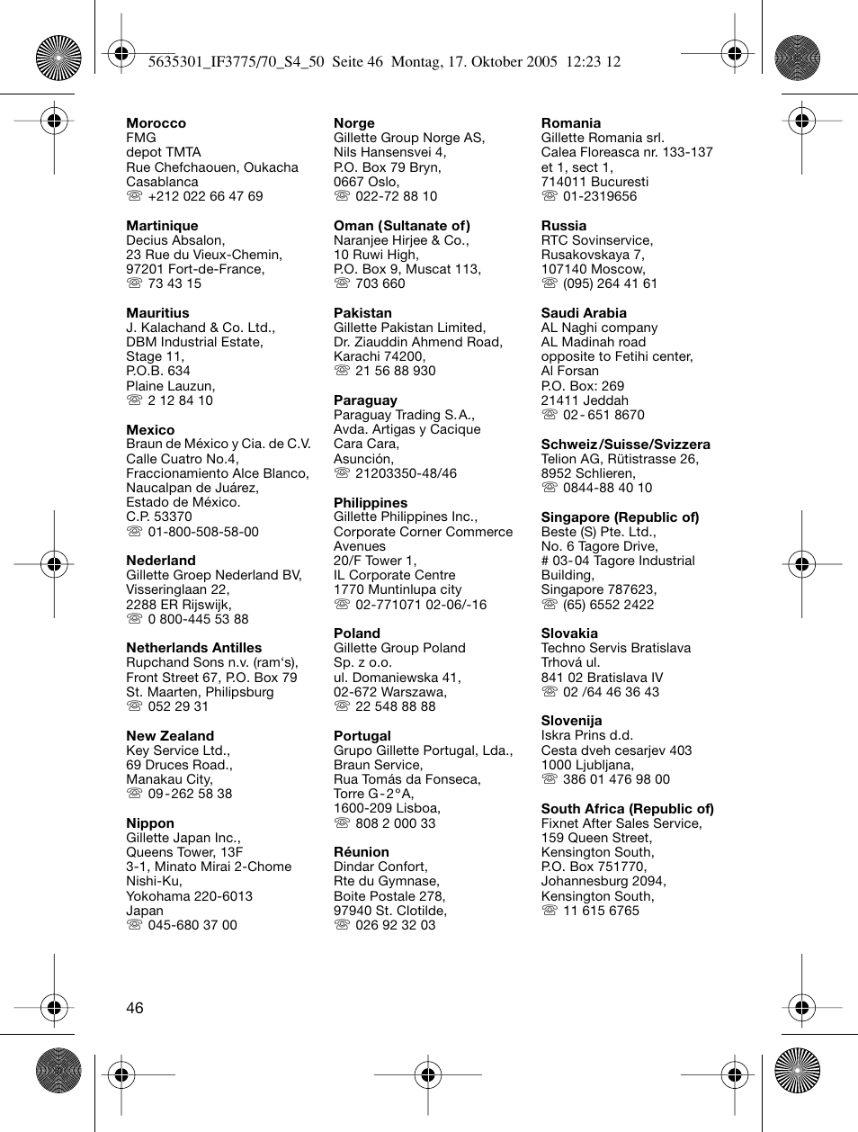 Braun 3775 InterFace Excel User Manual | Page 46 / 47