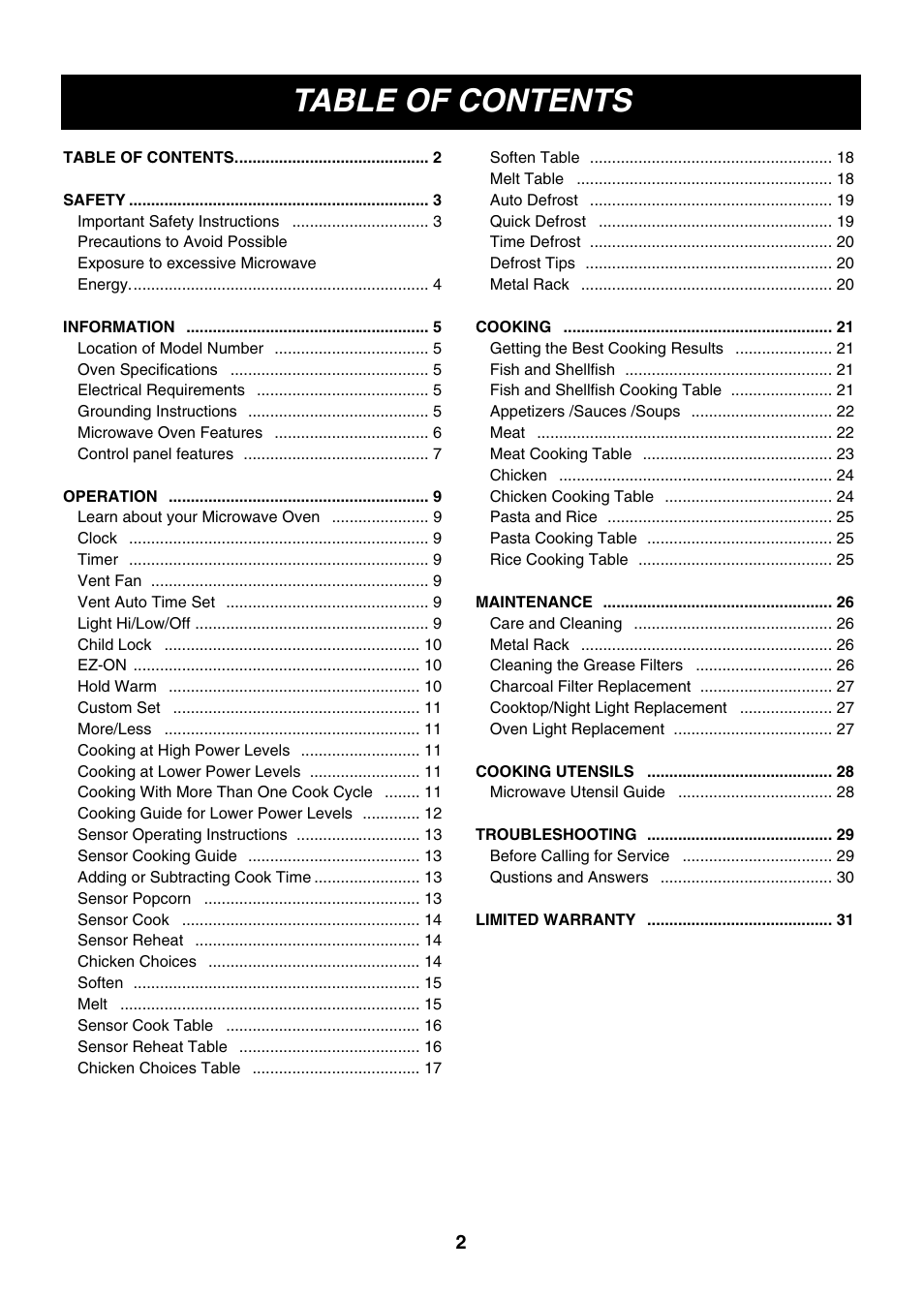 LG LMV2061SB User Manual | Page 2 / 31