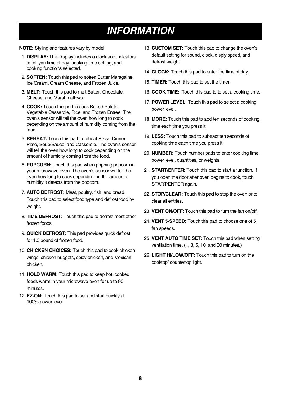 Information | LG LMV2061SB User Manual | Page 8 / 31