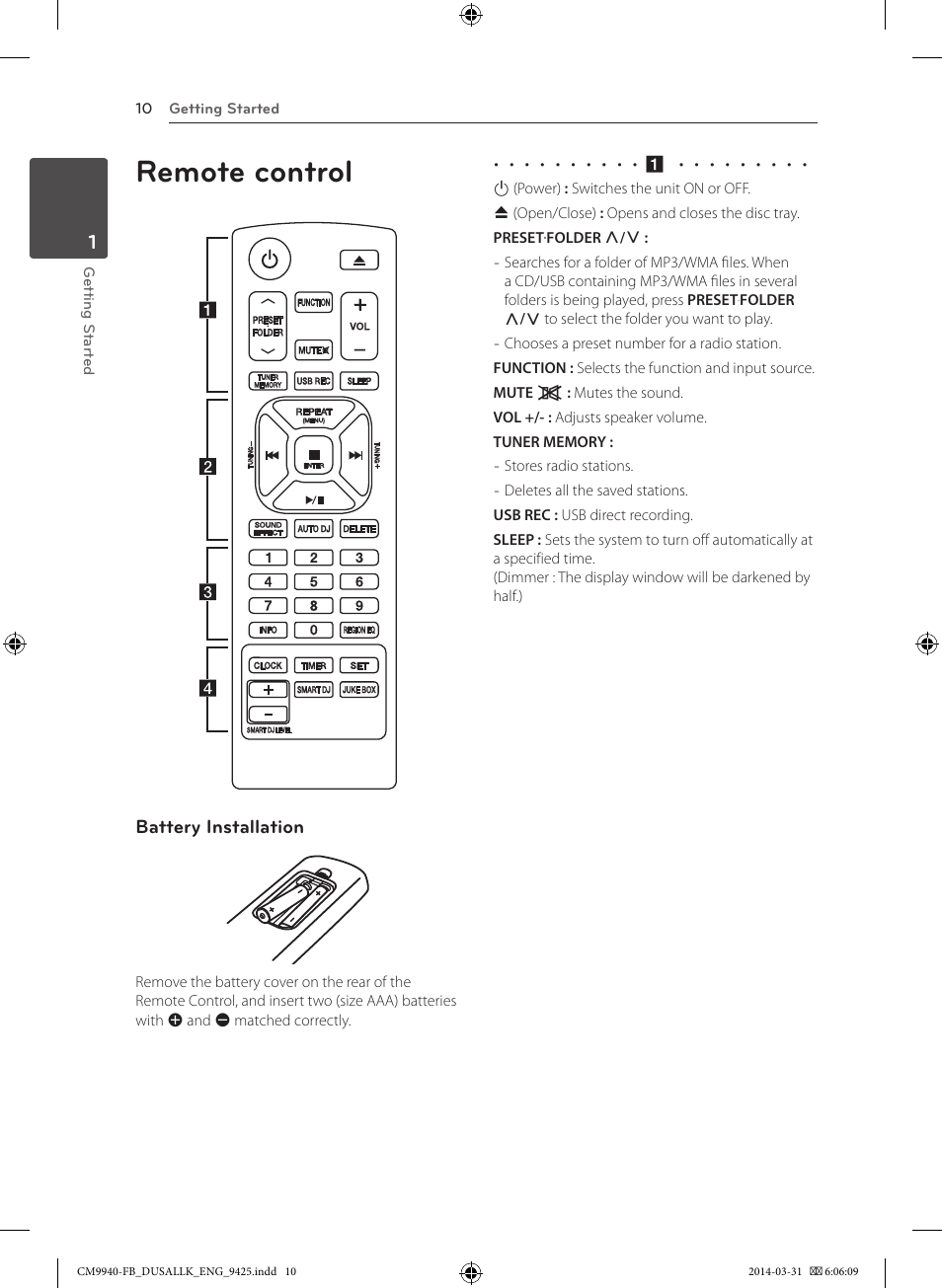 Remote control | LG CM9940 User Manual | Page 10 / 44