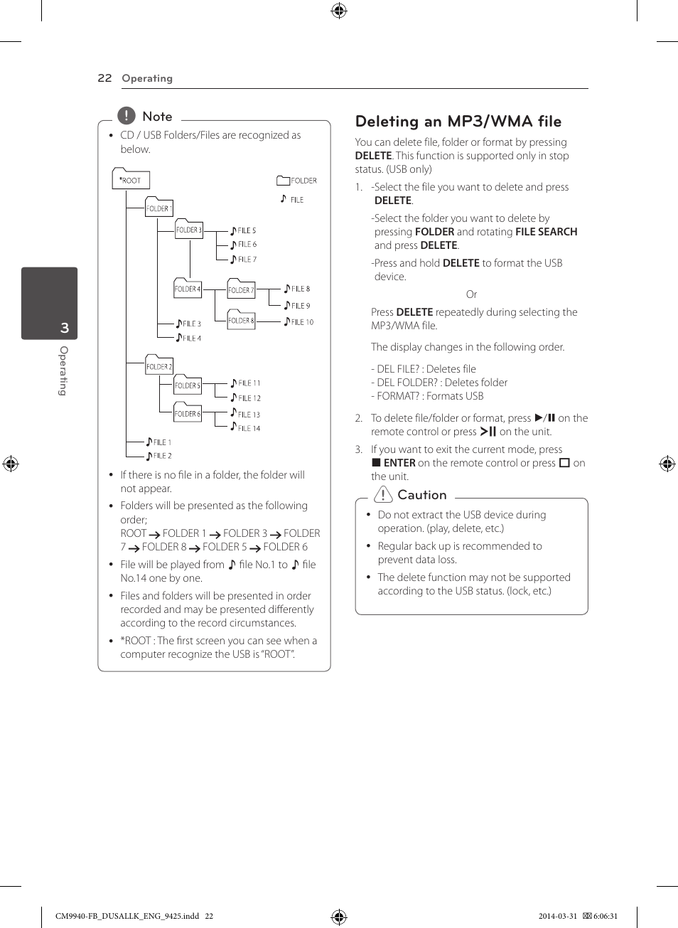 Deleting an mp3/wma file | LG CM9940 User Manual | Page 22 / 44