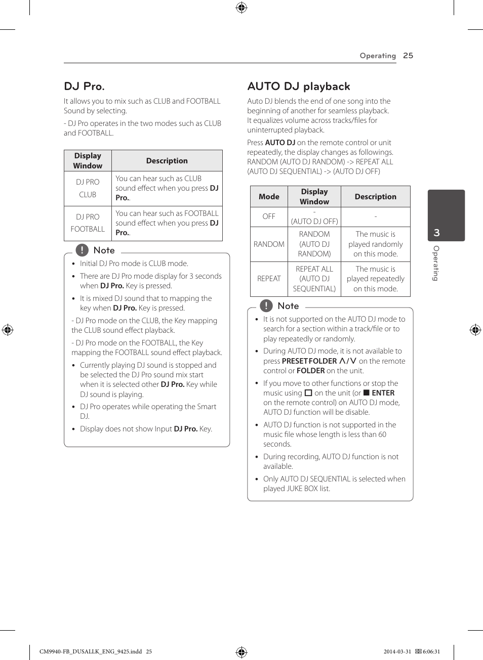 Dj pro, Auto dj playback | LG CM9940 User Manual | Page 25 / 44