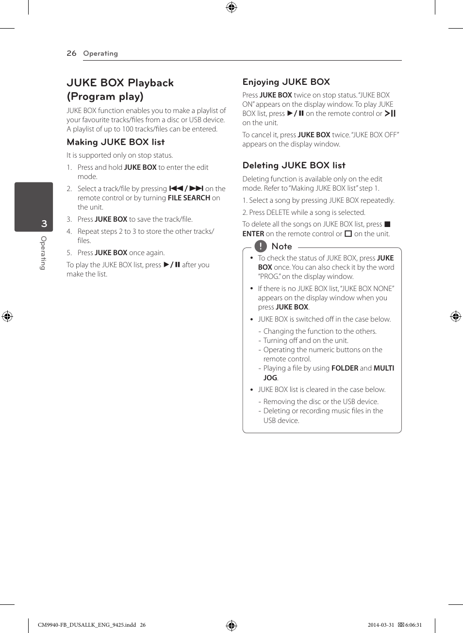 Juke box playback (program play) | LG CM9940 User Manual | Page 26 / 44
