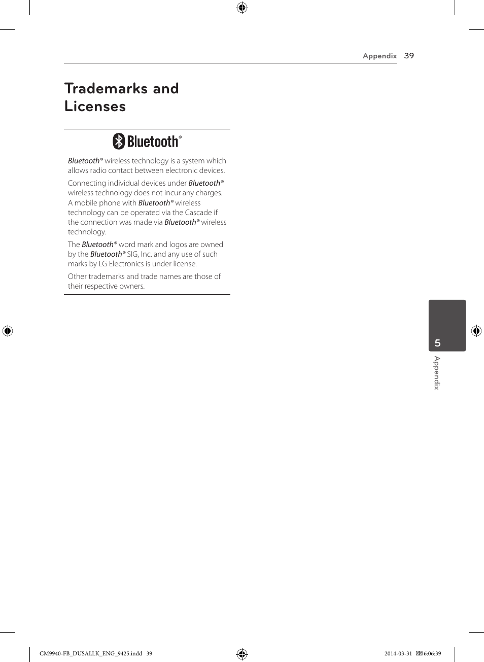 Trademarks and licenses | LG CM9940 User Manual | Page 39 / 44