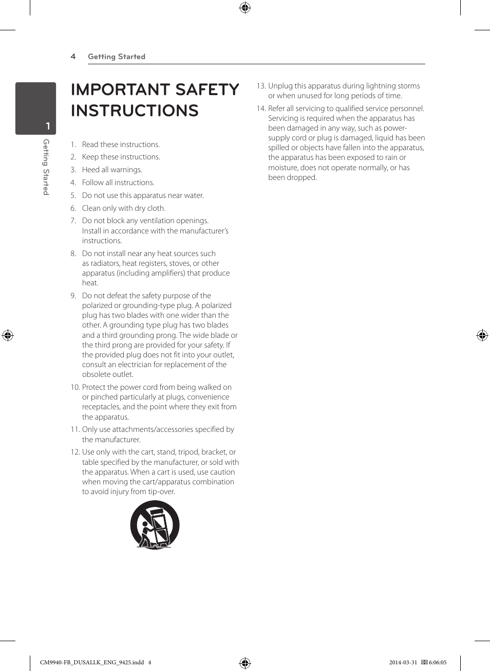 Important safety instructions | LG CM9940 User Manual | Page 4 / 44