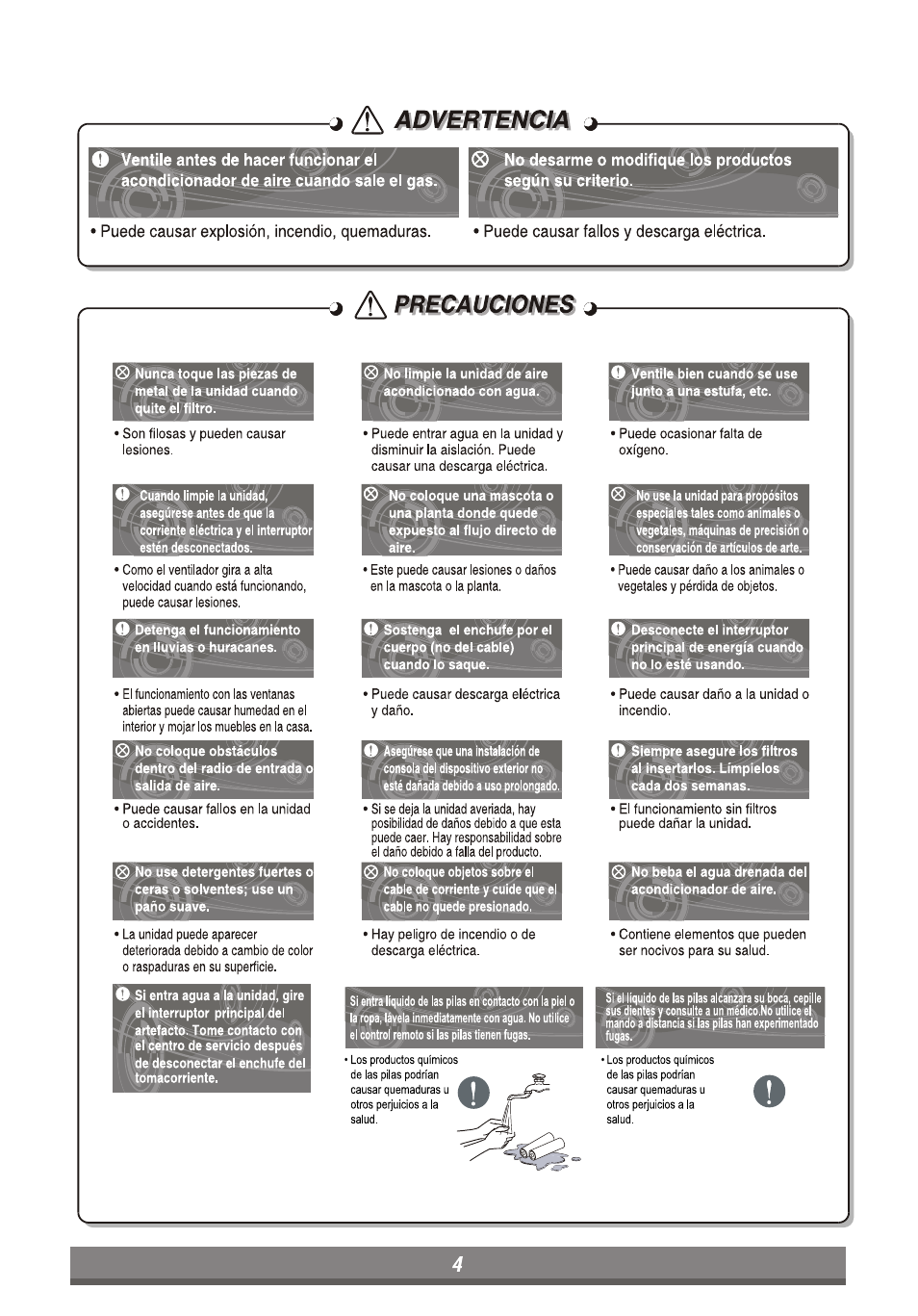 J ^ advertencia j, Precauciones | LG LP6011ER User Manual | Page 22 / 39