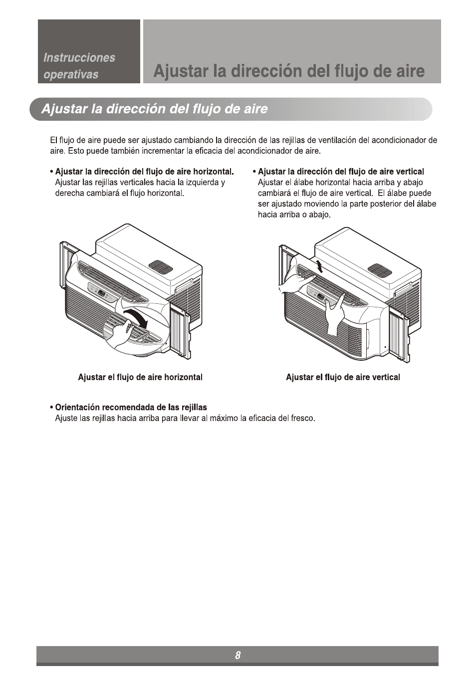 Ajustar la dirección dei fiujo de aire | LG LP6011ER User Manual | Page 26 / 39