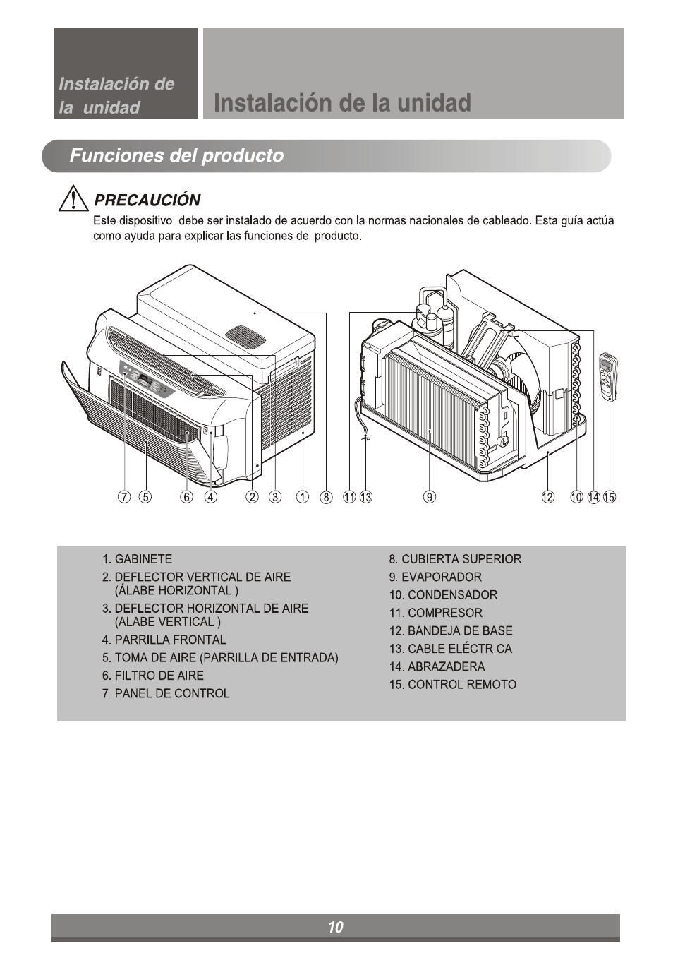 Funciones del producto, Instalación de la unidad | LG LP6011ER User Manual | Page 28 / 39