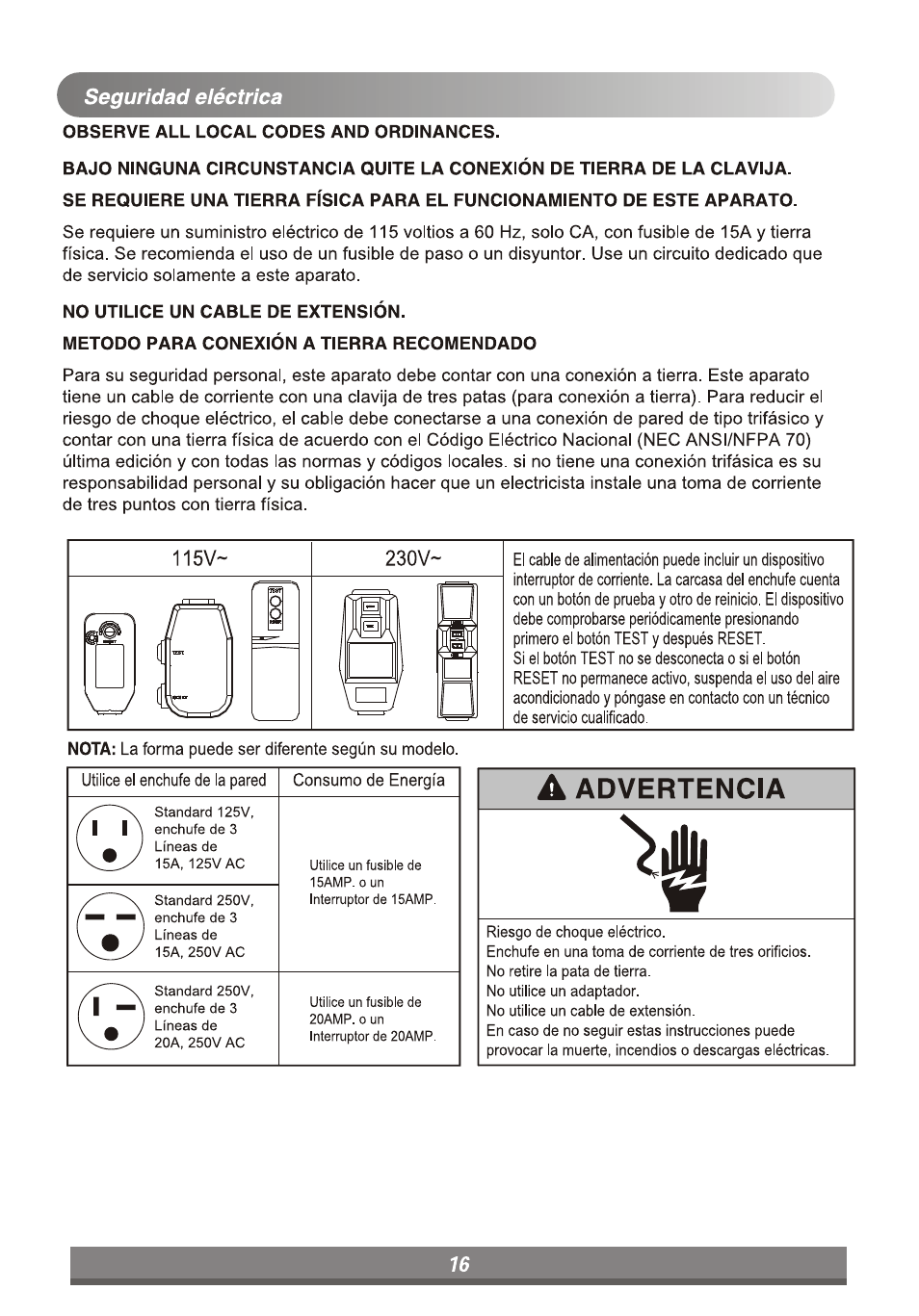 Advertencia | LG LP6011ER User Manual | Page 34 / 39