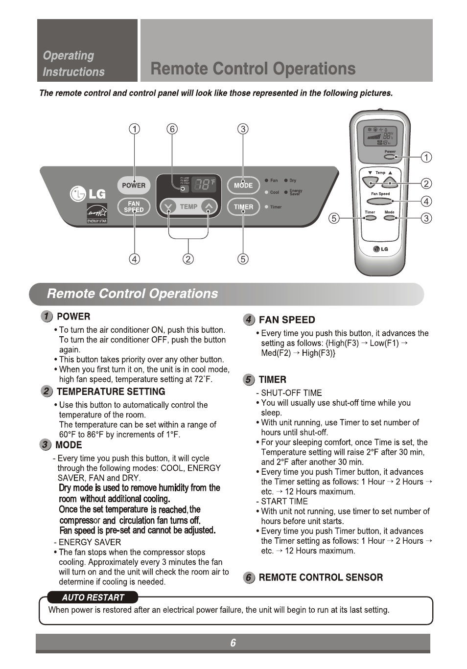 Remote control operations, Mnmm | LG LP6011ER User Manual | Page 6 / 39