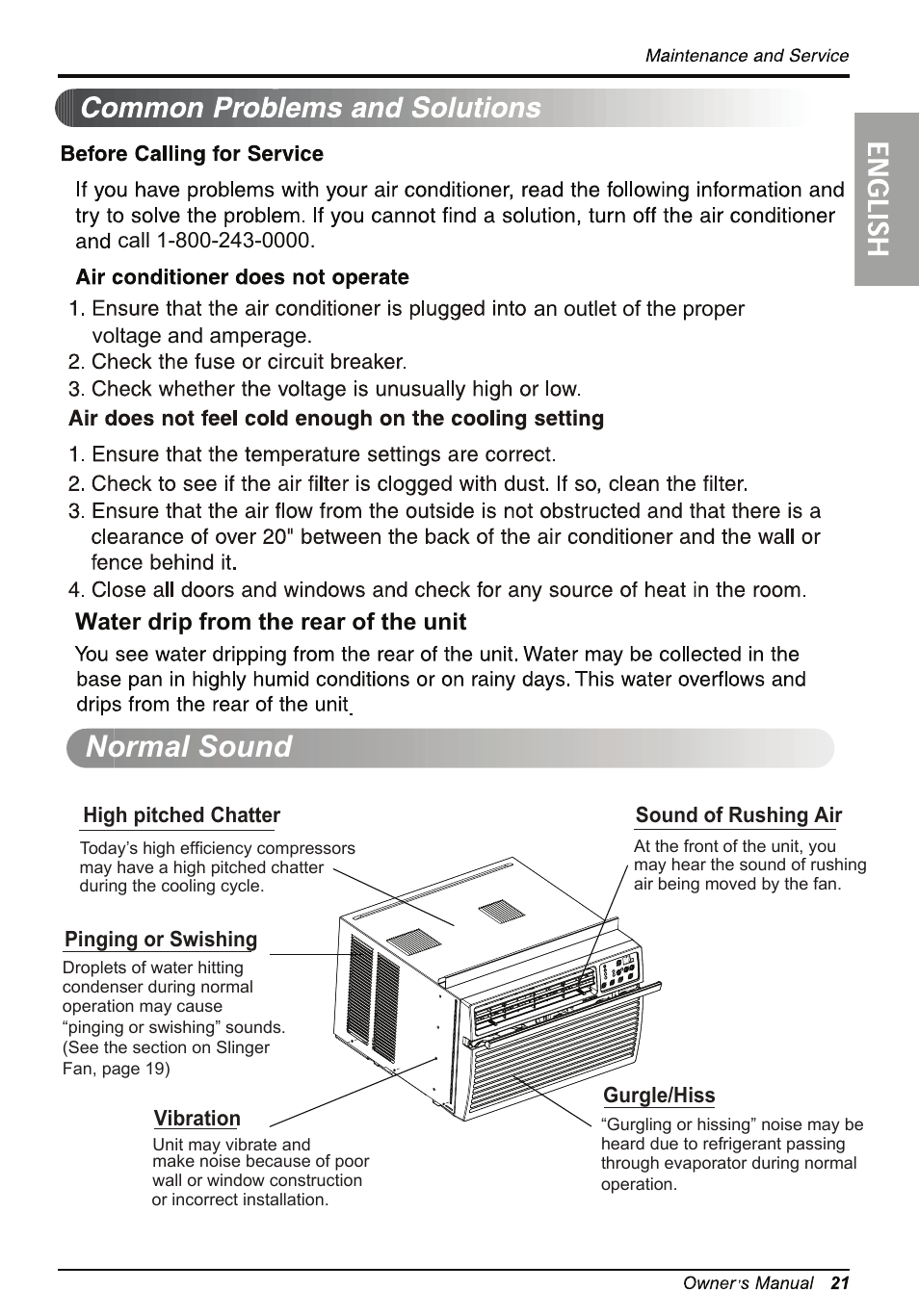 Normal sound, Water drip from the rear of the unit | LG LW2514ER User Manual | Page 21 / 48