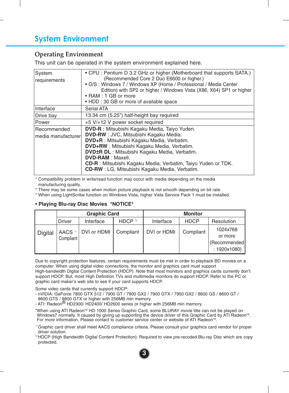 System environment, 3operating environment, Digital | LG UH12LS28 User Manual | Page 6 / 15