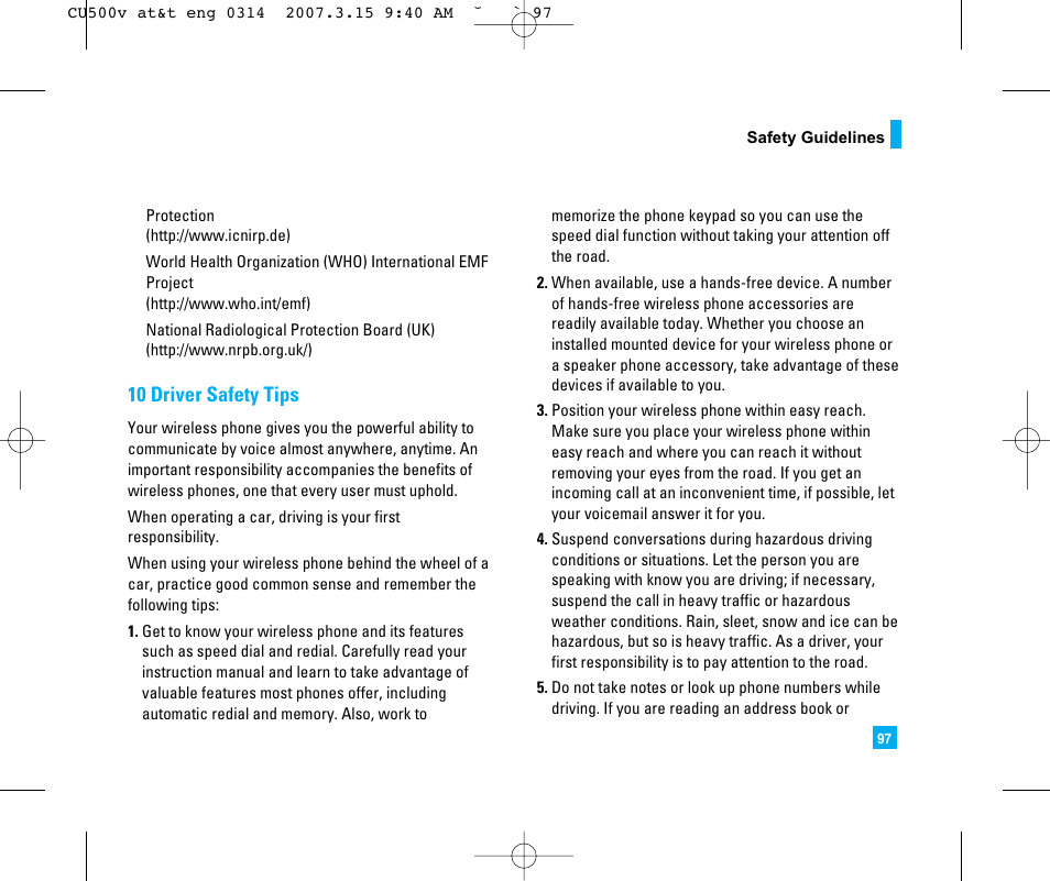 10 driver safety tips | LG CU500V User Manual | Page 101 / 230