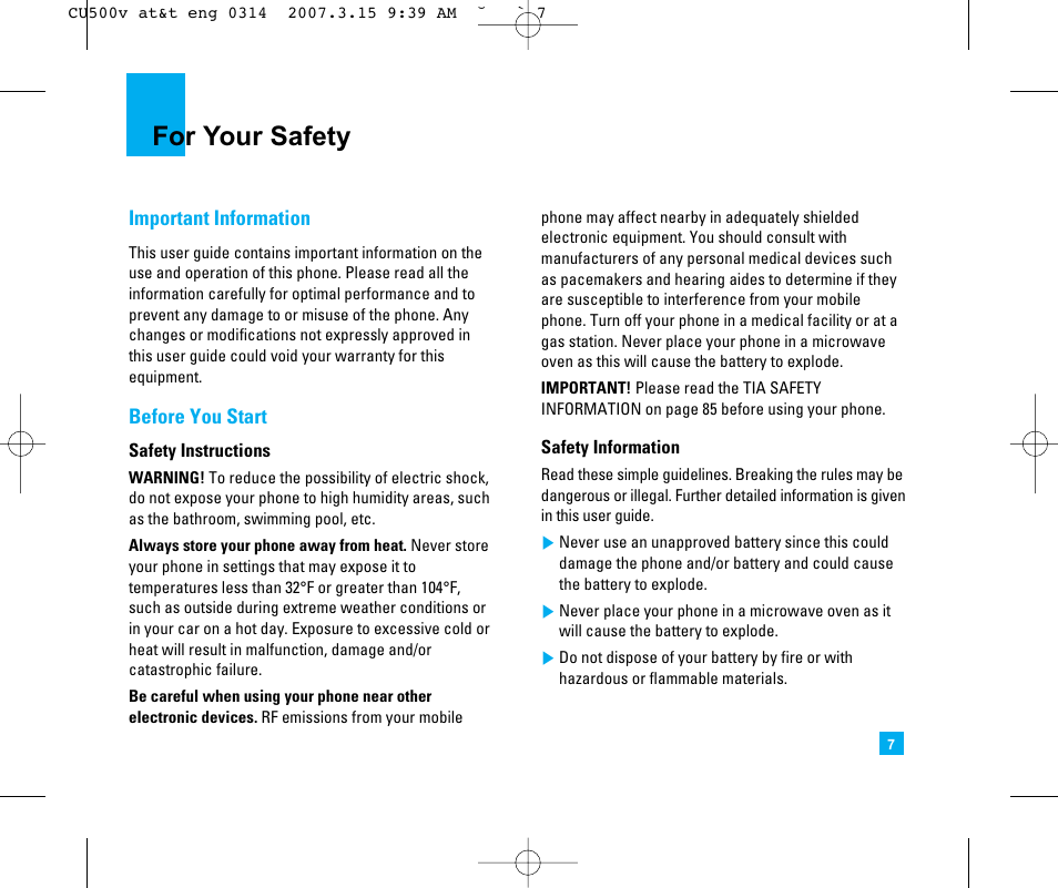 For your safety | LG CU500V User Manual | Page 11 / 230