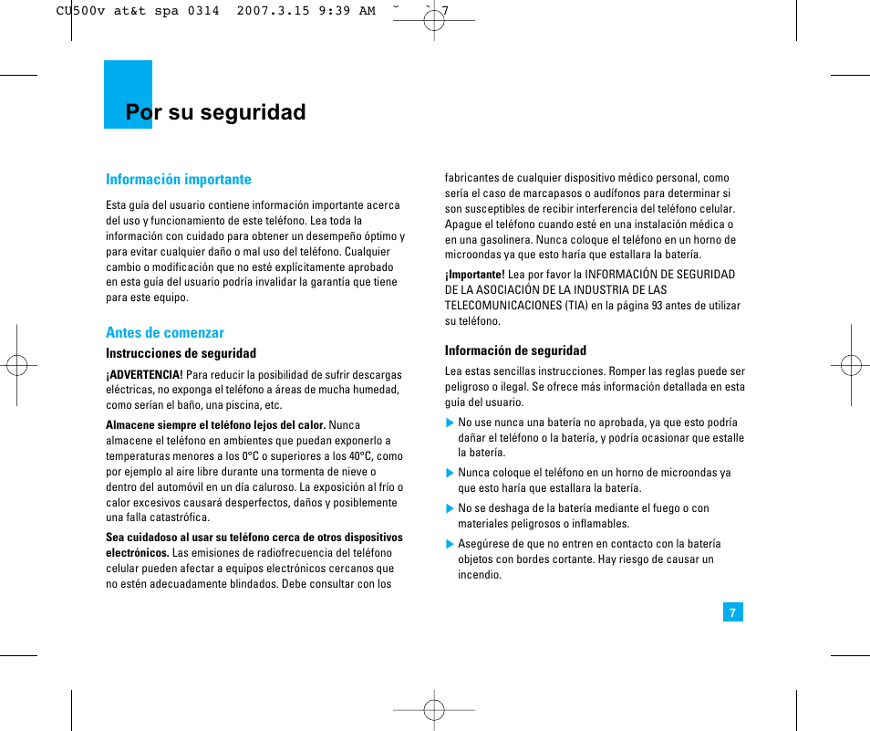 Por su seguridad | LG CU500V User Manual | Page 125 / 230