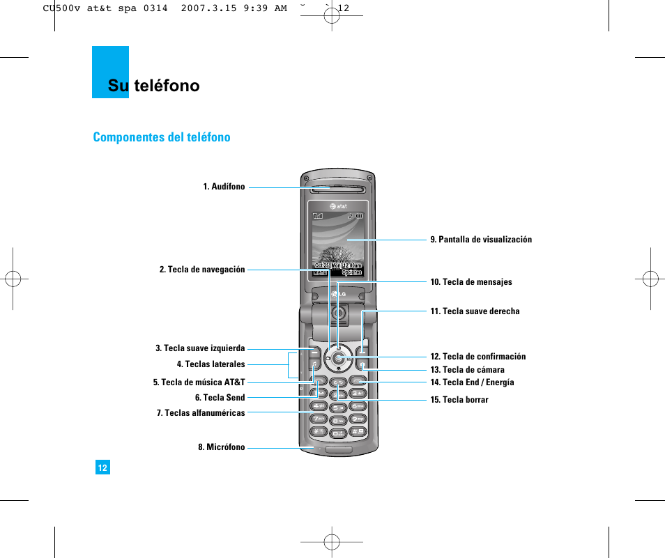 Su teléfono, Componentes del teléfono | LG CU500V User Manual | Page 130 / 230