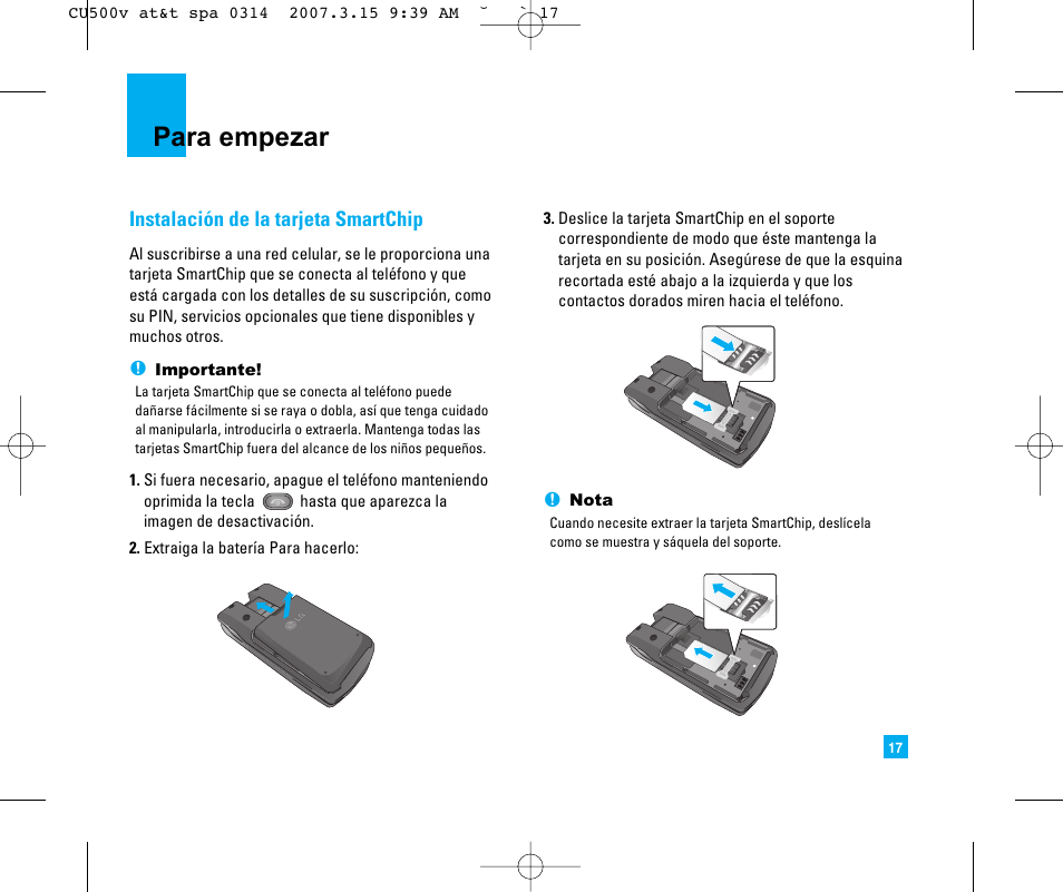 Para empezar | LG CU500V User Manual | Page 135 / 230