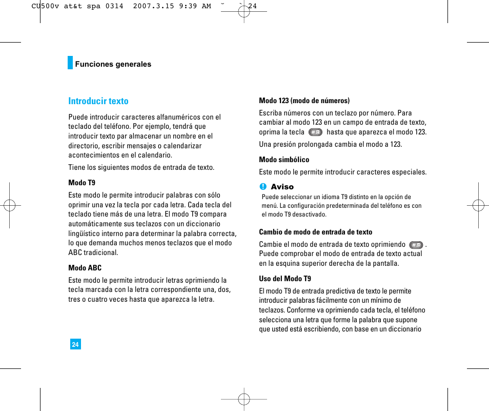 Introducir texto | LG CU500V User Manual | Page 142 / 230