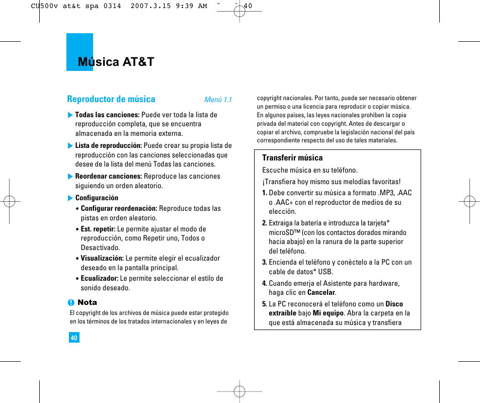 Música at&t, Reproductor de música | LG CU500V User Manual | Page 158 / 230