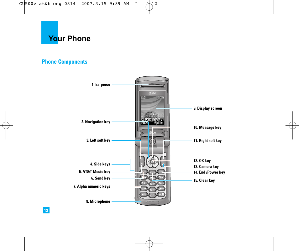 Your phone, Phone components | LG CU500V User Manual | Page 16 / 230