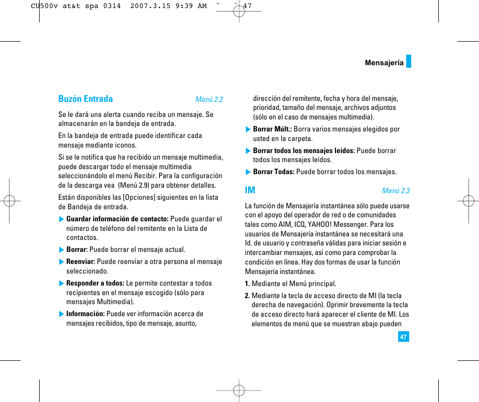 Buzón entrada | LG CU500V User Manual | Page 165 / 230