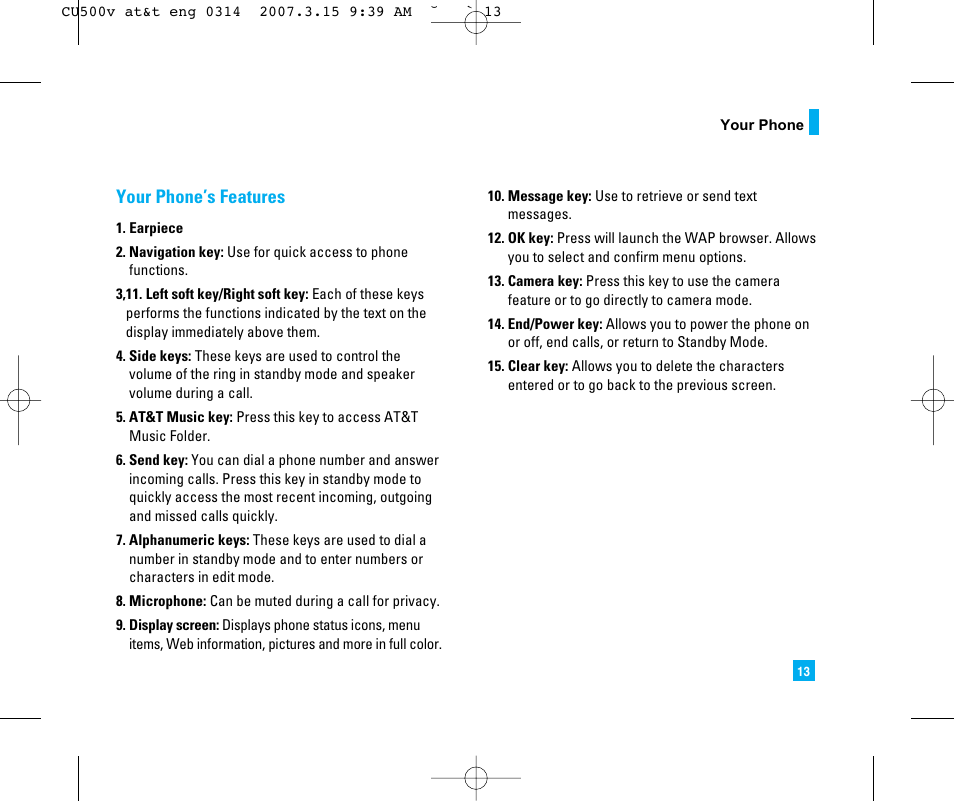 Your phone’s features | LG CU500V User Manual | Page 17 / 230