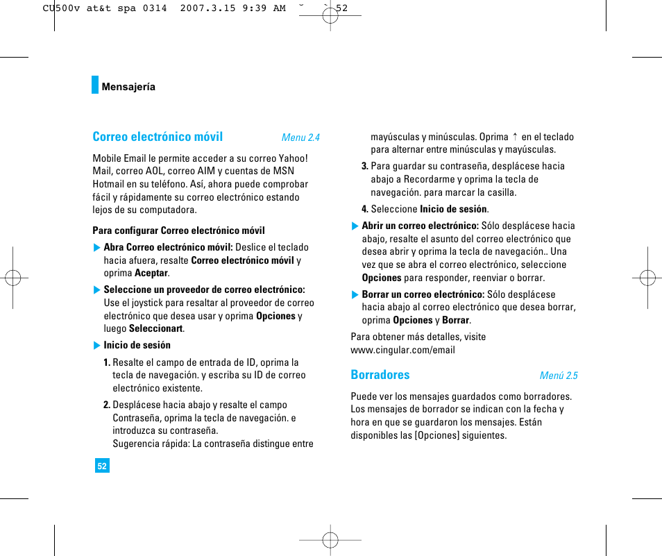 Correo electrónico móvil, Borradores | LG CU500V User Manual | Page 170 / 230