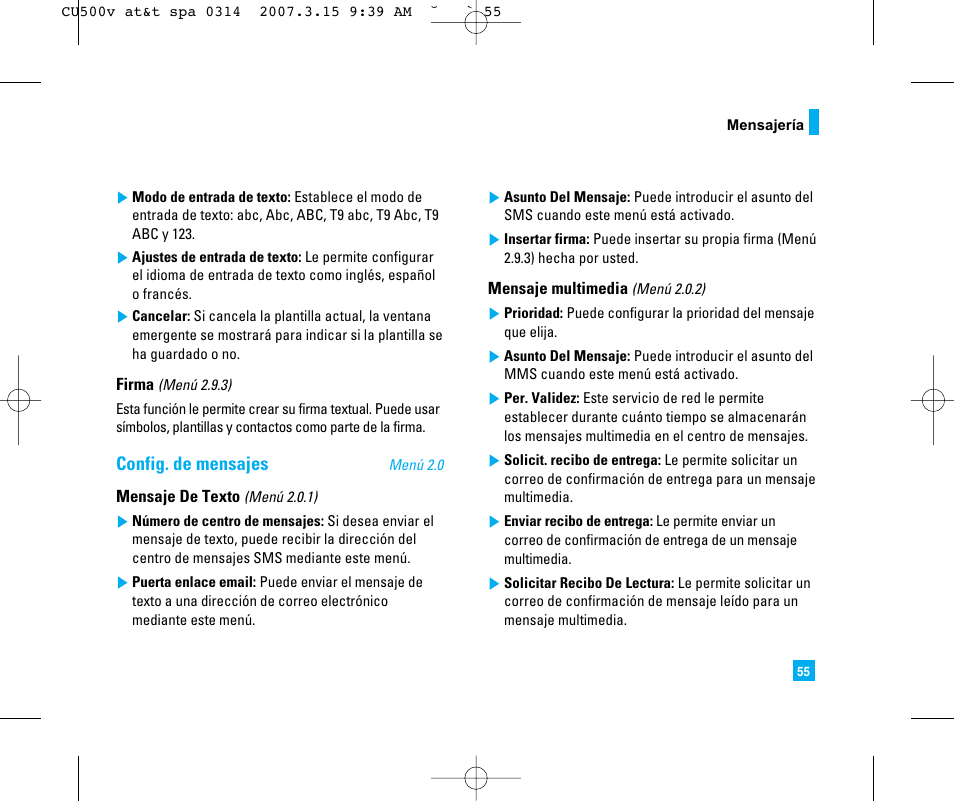 Config. de mensajes | LG CU500V User Manual | Page 173 / 230