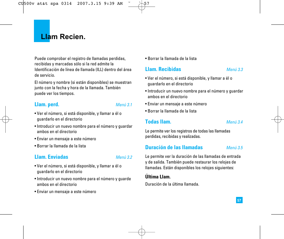 Llam recien | LG CU500V User Manual | Page 175 / 230