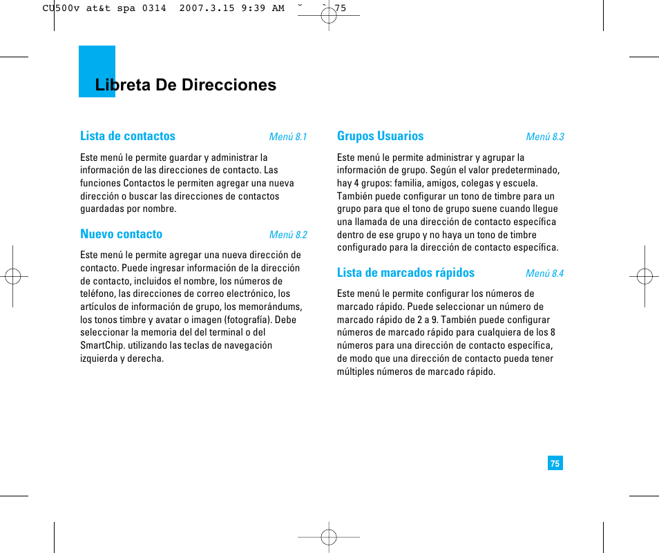 Libreta de direcciones | LG CU500V User Manual | Page 193 / 230