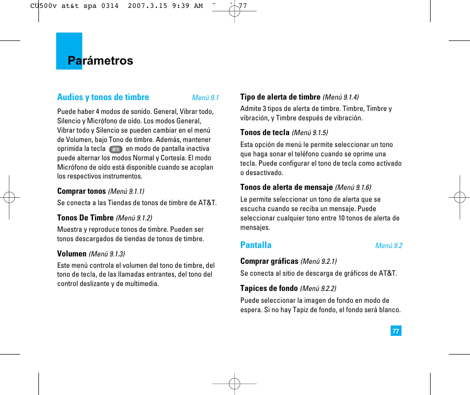 Parámetros | LG CU500V User Manual | Page 195 / 230