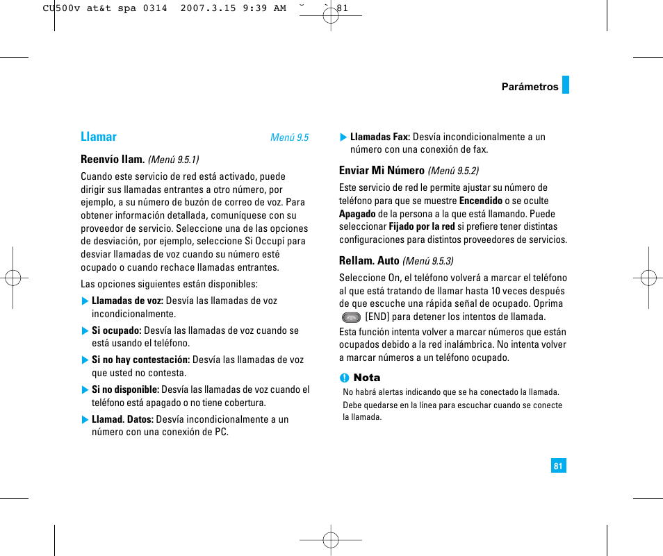 Llamar | LG CU500V User Manual | Page 199 / 230