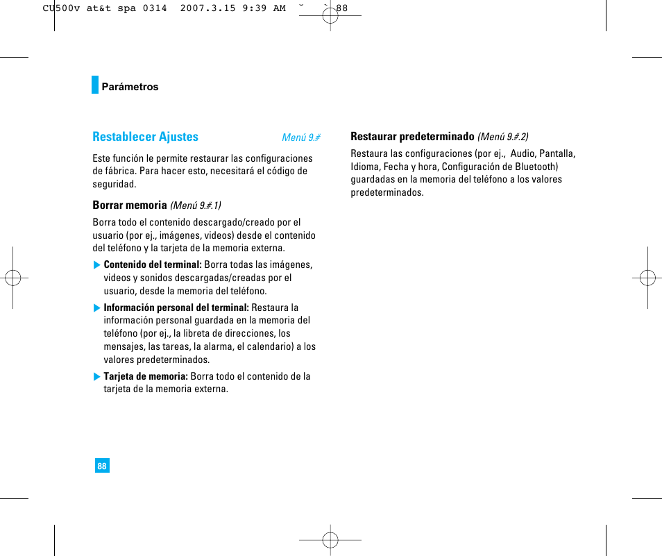 Restablecer ajustes | LG CU500V User Manual | Page 206 / 230